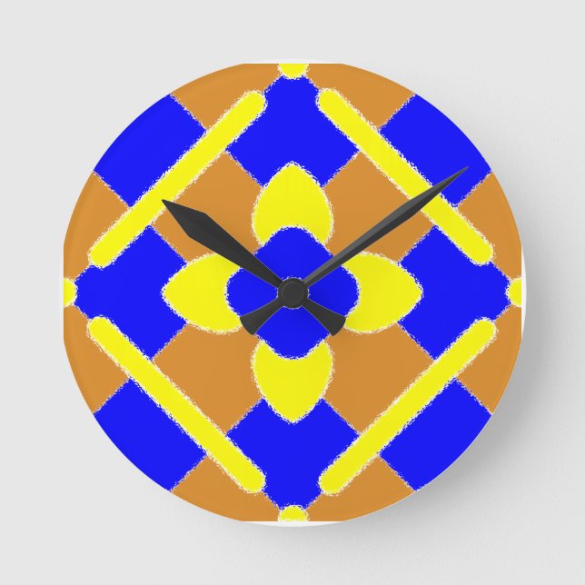 Orange Blue And Yellow Spanish Tile Kitchen Clock (Front)