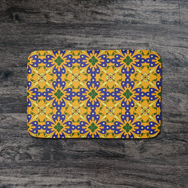 Orange Blue And Yellow Spanish Tile Pattern Bath Mat (Creator Uploaded)