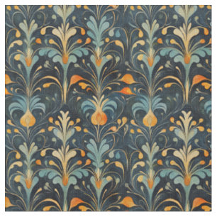 Orange & Blue Art Nouveau Fabric