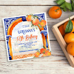 Orange blue azulejo Spanish themed birthday Invitation<br><div class="desc">Orange citrus azulejo majolica talavera tiles arch blue orange Mediterranean tiles birthday party template invitation instant download,  for spring summer vibrant colour themed functions</div>