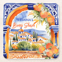 Orange blue azulejo talavera tiles bridal shower