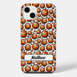 Orange Blue Basketball Named Seamless Pattern iPhone 14 Plus Case