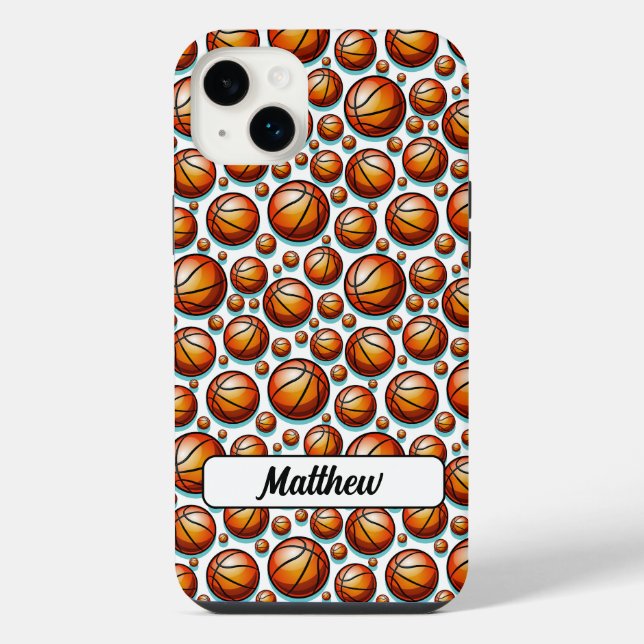 Orange Blue Basketball Named Seamless Pattern iPhone Case (Back)