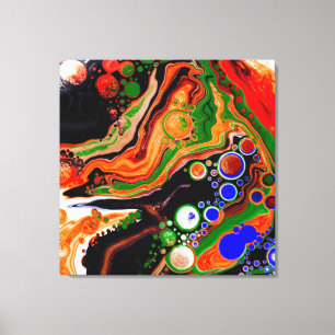Orange, Blue, Black Digital Fluid Art   Canvas Print