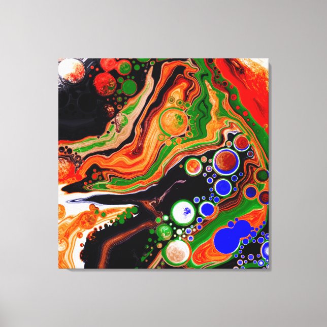 Orange, Blue, Black Digital Fluid Art   Canvas Print (Front)