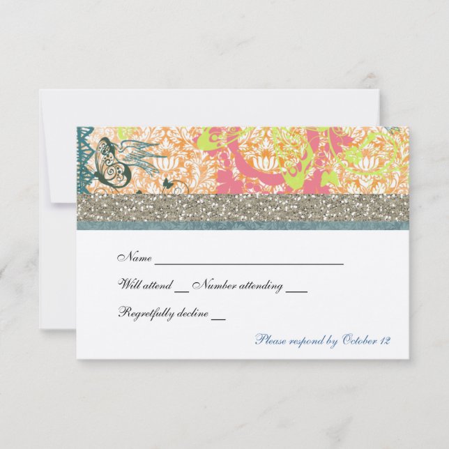 Orange Blue Boho Chic Gypsy rsvp (Front)