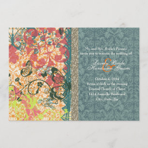 Orange Blue Boho Chic Gypsy Wedding Invitations