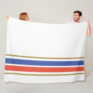 Orange Blue Bottom Edge Racing Stripes On White Fleece Blanket