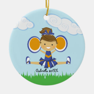 Orange & Blue Cheerleader Christmas Ornament
