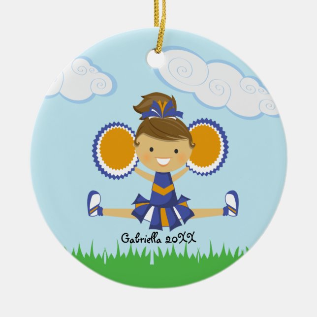 Orange & Blue Cheerleader Christmas Ornament (Front)