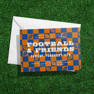Orange Blue Chequerboard Football Game Watch Party Invitation