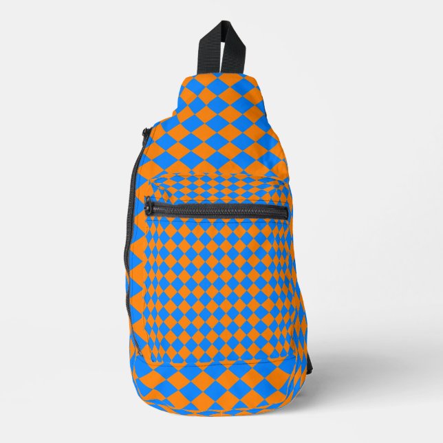 Orange Blue Chequered Diamond Pattern Sling Bag (Front)