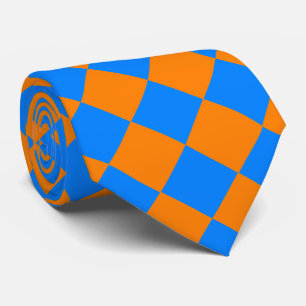 Orange Blue Chequered Diamond Pattern Tie