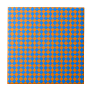 Orange Blue Chequered Diamond Pattern Tile