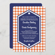 Orange & Blue | Chequered Wedding Invitation
