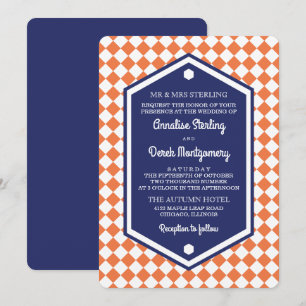 Orange & Blue Chequered Wedding Invitation