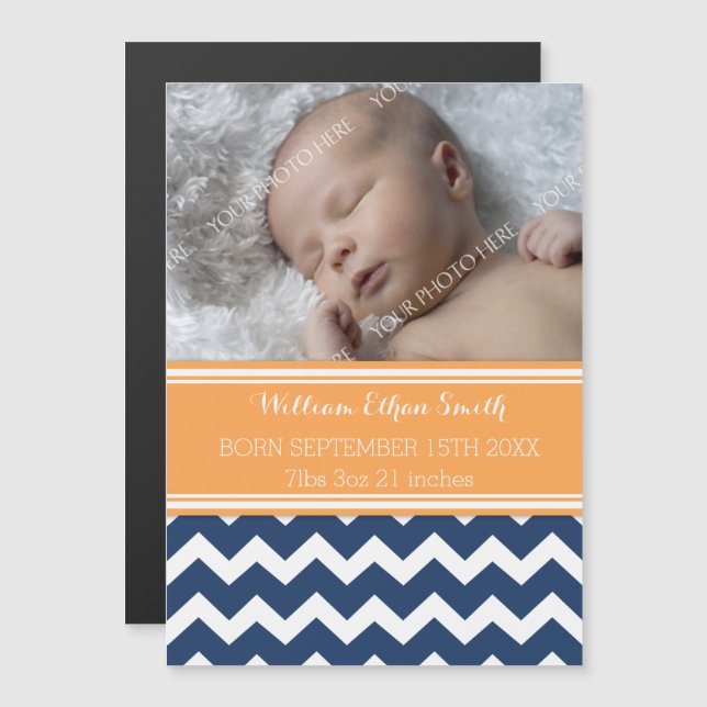 Orange Blue Chevron New Baby Magnetic Card (Front/Back)