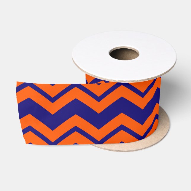 Orange Blue Chevron Zigzag Design  Satin Ribbon (Spool)