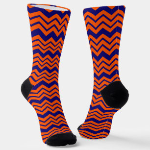 Orange Blue Chevron Zigzag Design Socks