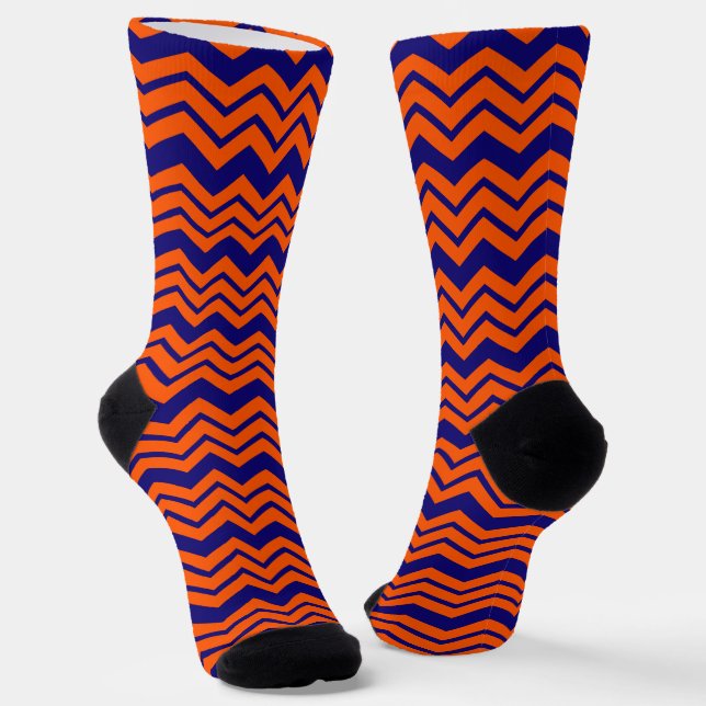Orange Blue Chevron Zigzag Design  Socks (Angled)
