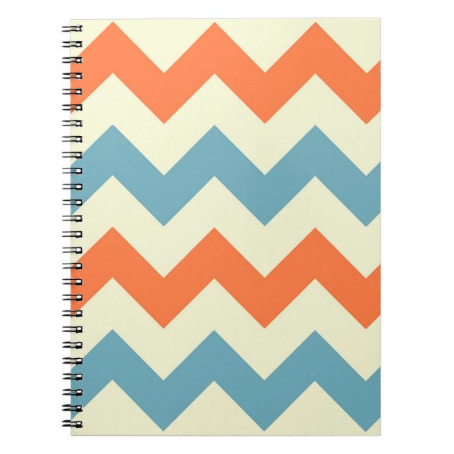 Orange blue chevron zigzag preppy zig zag pattern notebook (Front)