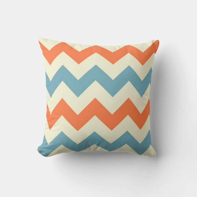 Orange blue chevron zigzag stripes zig zag pattern cushion (Front)