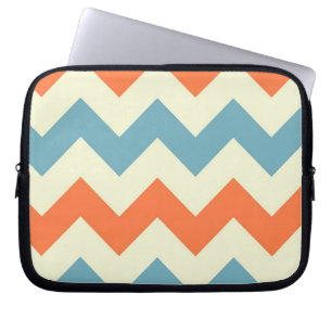 Orange blue chevron zigzag stripes zig zag pattern laptop sleeve
