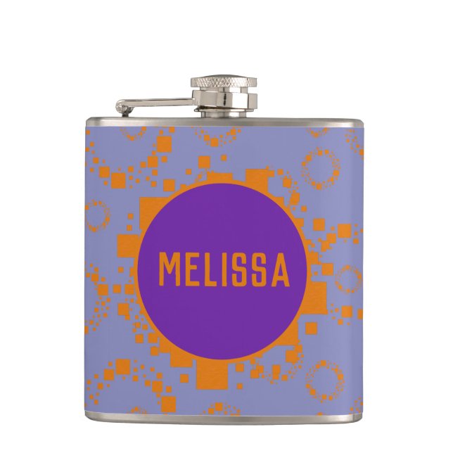Orange blue circle squares pattern name dizzy art  hip flask (Front)