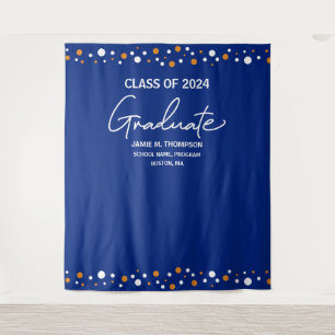 Orange Blue Class of 2024 backdrop graduation Tapestry