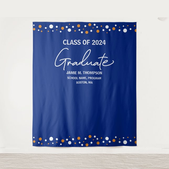Orange Blue Class of 2024 backdrop graduation Tapestry (Front)