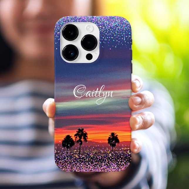 Orange blue clouds sunset ombre confetti dots name Case-Mate iPhone case (Creator Uploaded)