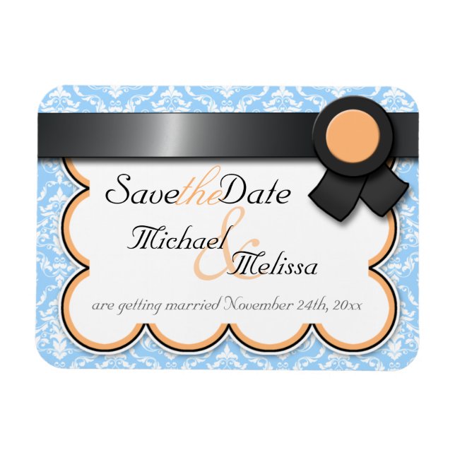 Orange & Blue Damask Save the Date flat Magnet (Horizontal)