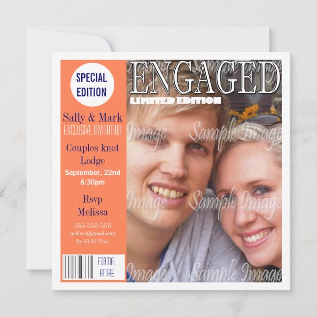 Orange blue engagement magazine PERSONALIZE Invitation (Front)