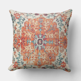 Orange Blue Ethnic Boho Bohemian Carpet Vintage Cushion