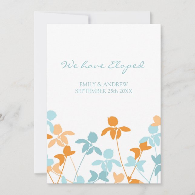 Orange Blue Floral Elopement Announcement Cards (Front)