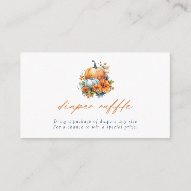 Orange & Blue Floral Pumpkin Diaper Raffle Enclosure Card (Front)
