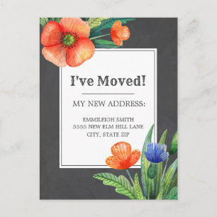 Orange Blue Flower Black Chalkboard Change Address Postcard