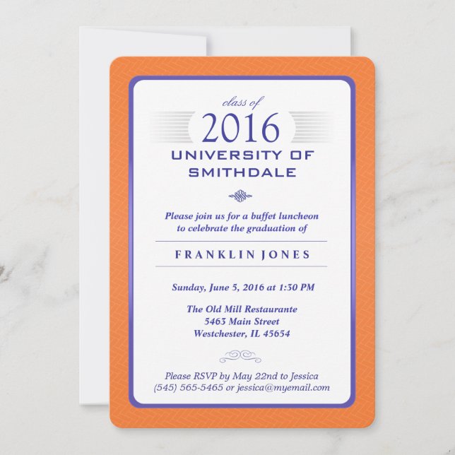 Orange & Blue Formal Graduation Party Invitation (Front)