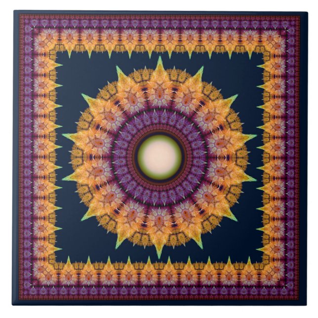 Orange blue fractal framed ornament tile (Front)