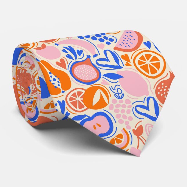 Orange Blue Fruits Vegetables  Tie (Rolled)