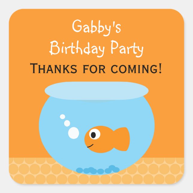 Orange Blue Goldfish Birthday Party Favour Sticker (Front)