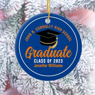 Orange Blue Graduate Personalised 2024 Graduation Ceramic Tree Decoration