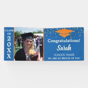 Orange & Blue Graduation Photo Class Of 2025 Banner