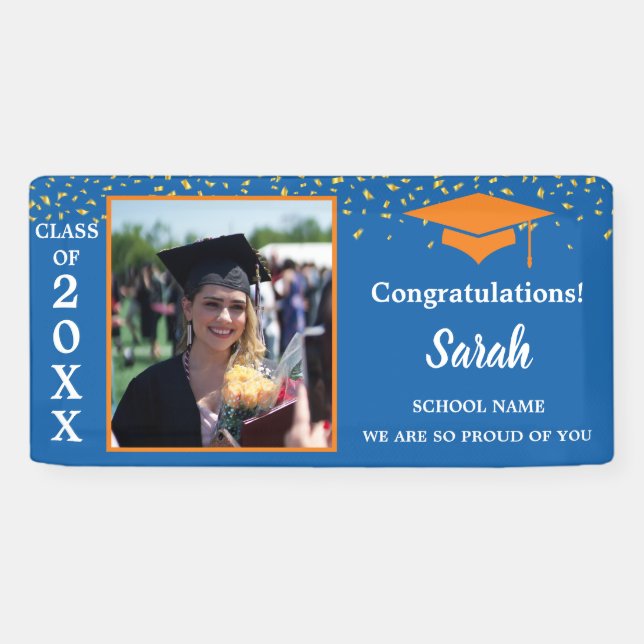 Orange & Blue Graduation Photo Class Of 2025 Banner (Horizontal)