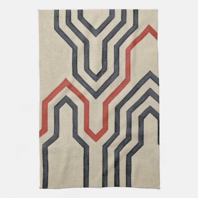 Orange & Blue Graphic Lines Tea Towel (Vertical)