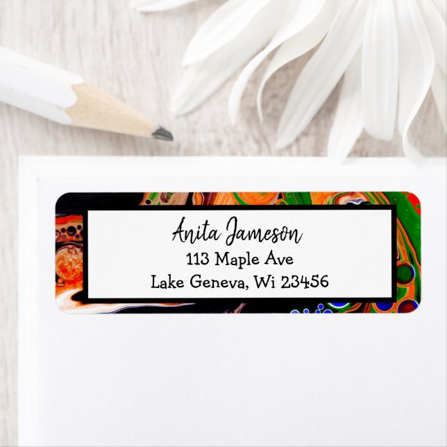 Orange, Blue, Green, Black Digital Fluid Art    (Insitu)