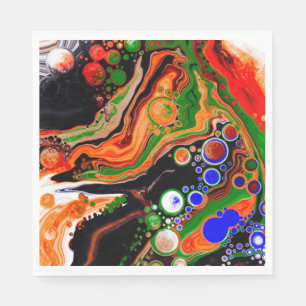 Orange, Blue, Green, Black Digital Fluid Art    Napkin