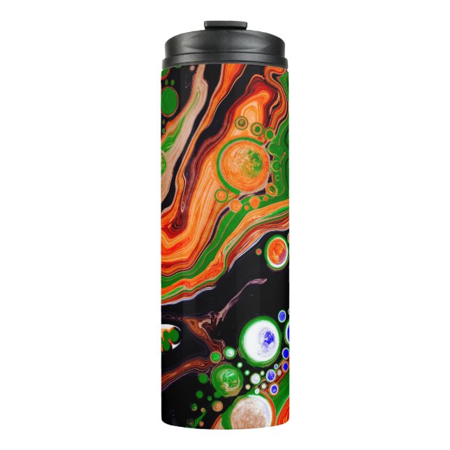Orange, Blue, Green, Black Digital Fluid Art  Thermal Tumbler (Front)