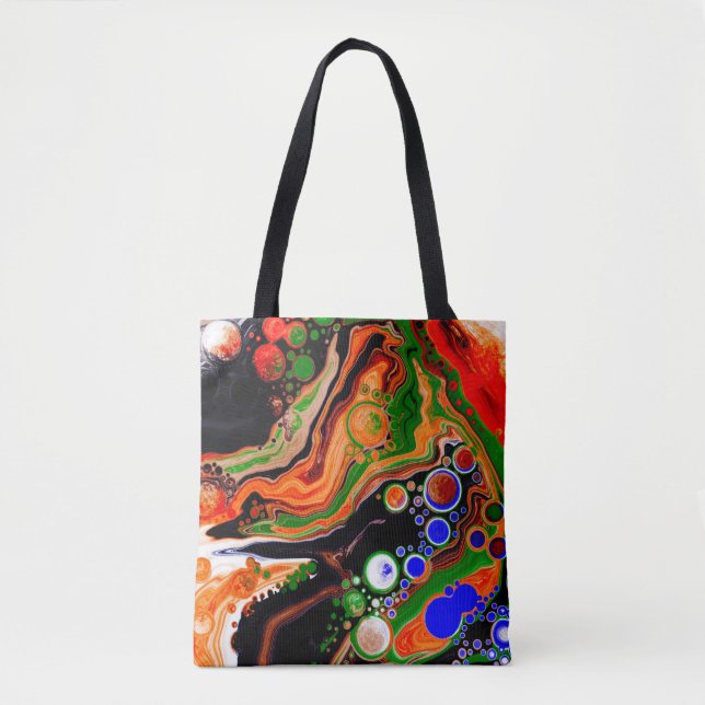 Orange, Blue, Green, Black Digital Fluid Art  Tote Bag (Front)