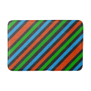Orange, Blue, Green, Black Glitter Striped STaylor Bath Mat